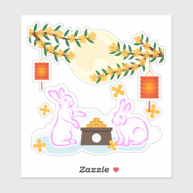 Adesivo Médio Festival de outono Coelho da Lua Bolo Osmant (Folha)