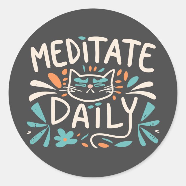 Adesivo Meditar Gato Diário (Frente)