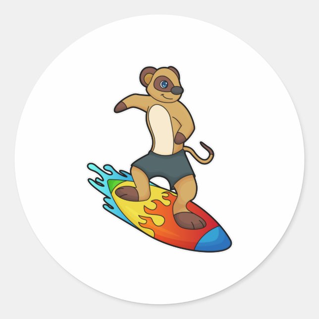 Adesivo Meerkat como Surfer com Surfboard (Frente)