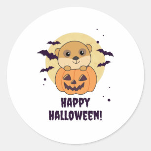 Adesivo Meerkat Em Pumpkin Cute Animal Feliz Halloween