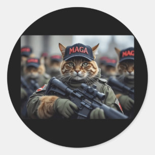 Adesivo Mega Cat Engraçado Com Rifle - Donald Trump Humoro