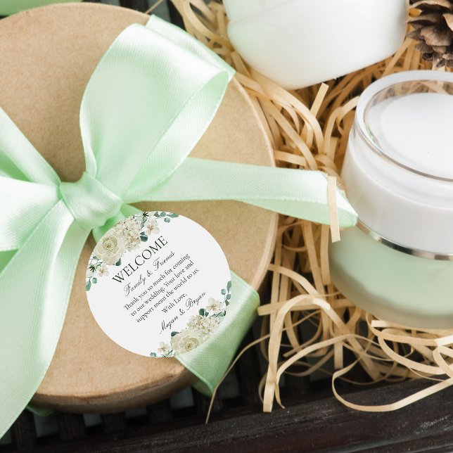 Adesivo Megan White Floral Wedding Bag de Boas-Vindas (Criador carregado)