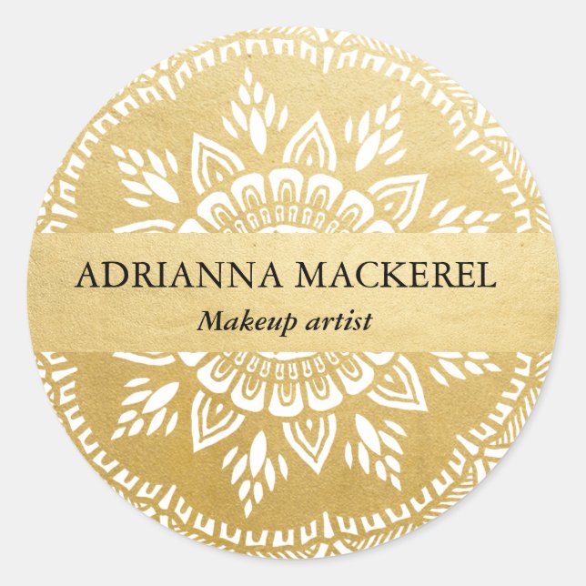 Adesivo Mehendi Mandala - Padrão Floral Faux Gold Foil (Frente)