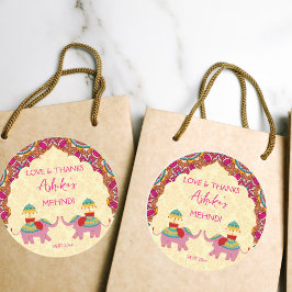 Adesivo Mehndi favorece elefantes bonitinhos cor-de-rosa