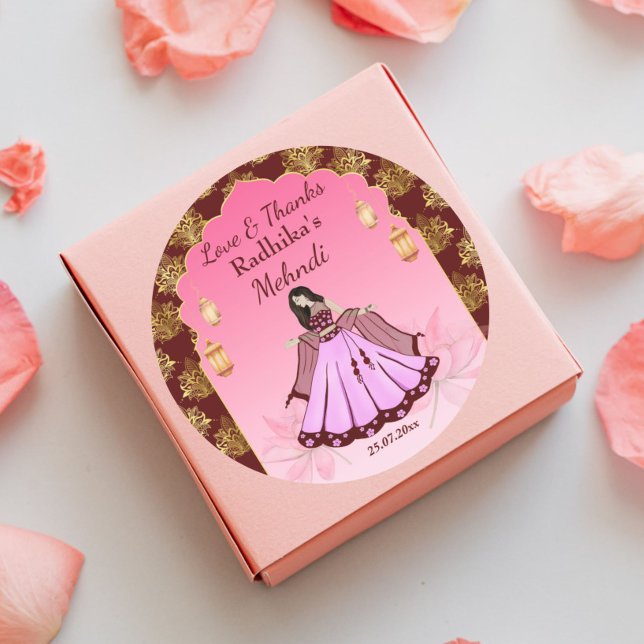 Adesivo Mehndi maroon rosa gold lotus Indian brique (Mehndi favor gift thank you stickers Indian mehandi dancing bride maroon pink gold lotus favors)
