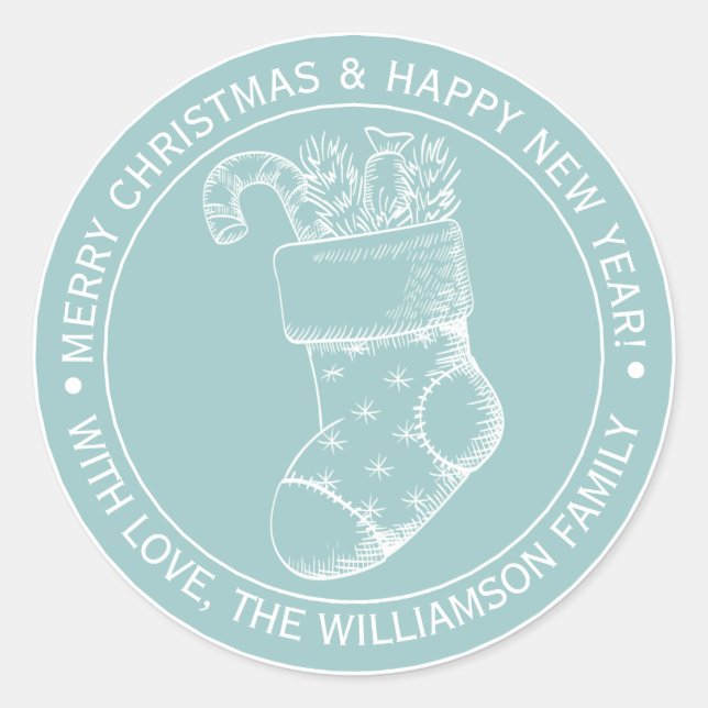 Adesivo Meia de Natal Vintage Feliz Natal Azul (Frente)