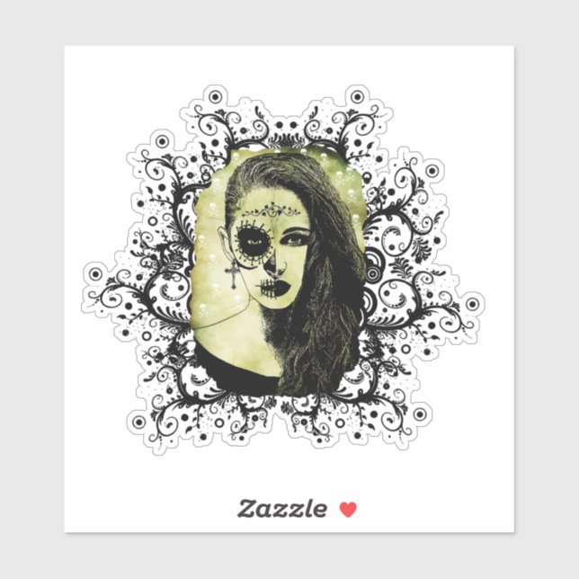 Adesivo Meia Garota Do Crânio No Dia Da Arte Do gótico Mor (Folha)