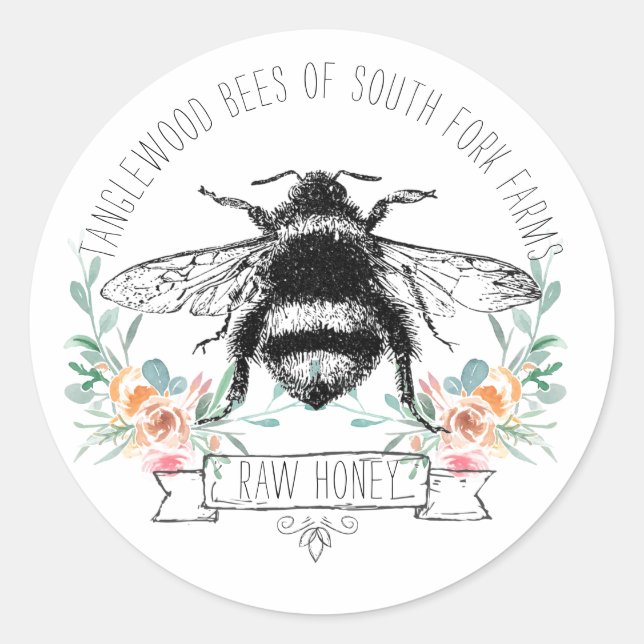 Adesivo Mel Apiary Honey Jar Label L Pink Floral (Frente)