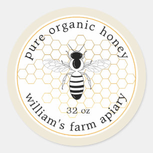 Adesivo Mel Jar Label Bee Apiary Dourada Honeycomb Antique