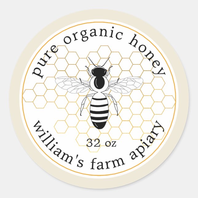 Adesivo Mel Jar Label Bee Apiary Dourada Honeycomb Antique (Frente)