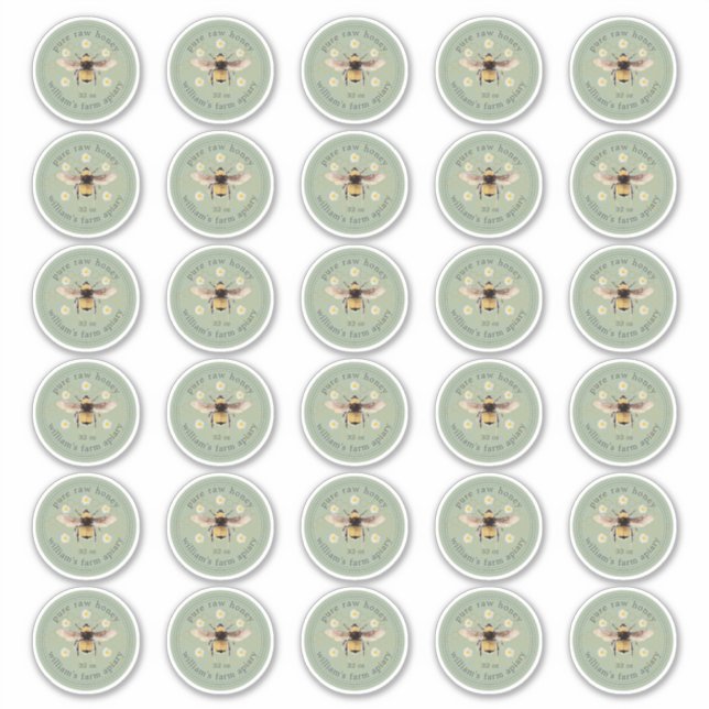 Adesivo Mel Jar Label Honey Bee Apiary 2 InCH Stickers (Frente)