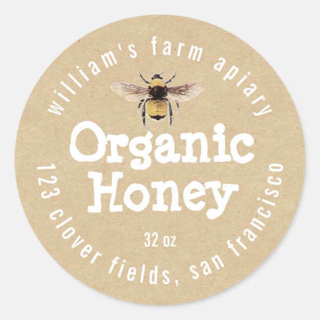 Adesivo Mel Jar Label Honey Bee Apiary Kraft Paper (Frente)
