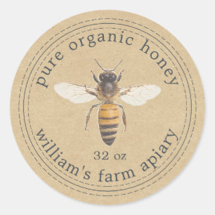 Adesivo Mel Jar Label Honey Bee Apiary Kraft Paper