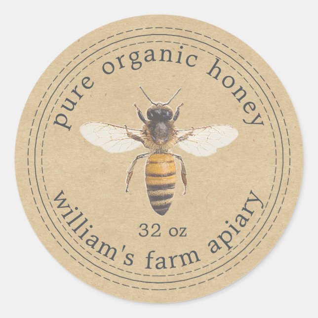 Adesivo Mel Jar Label Honey Bee Apiary Kraft Paper (Frente)