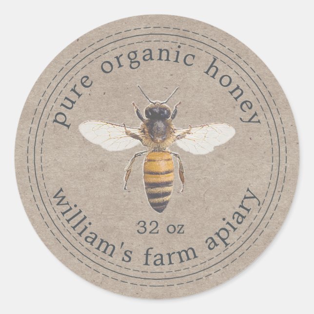 Adesivo Mel Jar Label Honey Bee Apiary Kraft Paper (Frente)