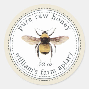 Adesivo Mel Jar Label Honeybee Apiary Antique White