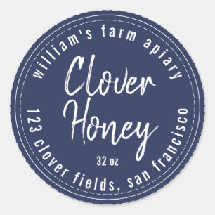 Adesivo Mel Jar Label Honeybee Apiary Dark Blue