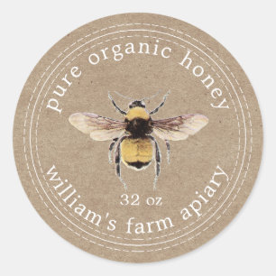 Adesivo Mel Jar Label Honeybee Apiary Kraft Paper