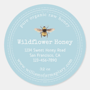 Adesivo Mel Jar Label Honeybee Azul Apiário Brilho
