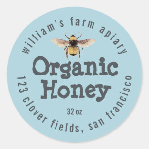 Adesivo Mel Jar Label Honeybee Azul Apiário Brilho