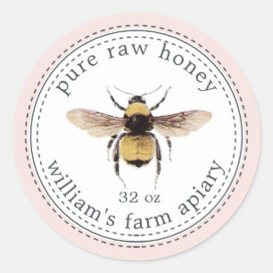 Adesivo Mel Jar Label Honeybee Pastel Pink