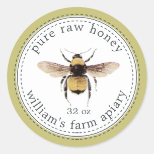 Adesivo Mel Jar Label Honeybee Verde-oliva
