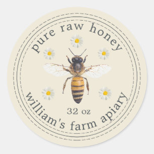 Adesivo Mel Jar Label Mel Abelha Apiary Branco