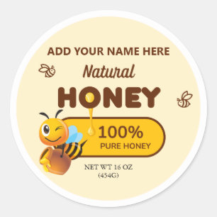Adesivo Mel Natural Bee Jar Apiary Business Labels