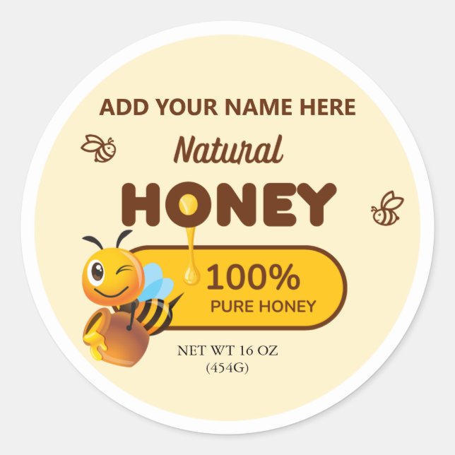 Adesivo Mel Natural Bee Jar Apiary Business Labels (Frente)