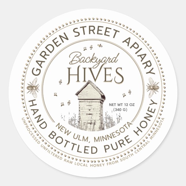 Adesivo Mel Puro Engarrafado à Mão Colmeias no Quintal (Frente)