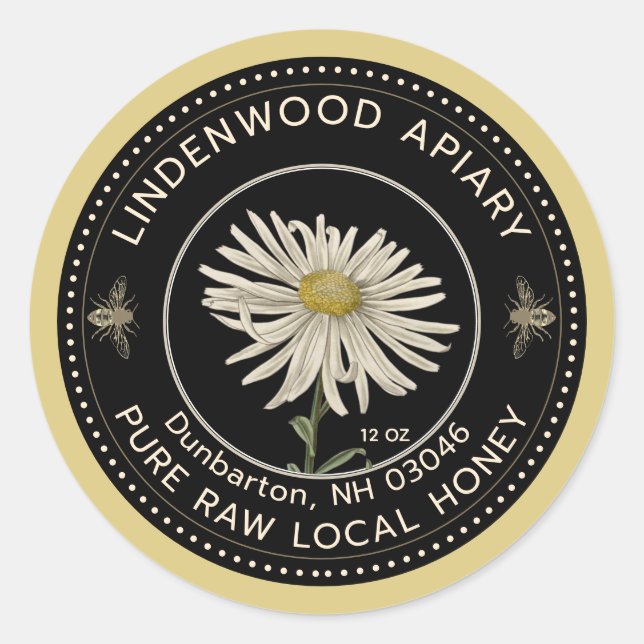 Adesivo Mel Rótulo Black Bee Daisy Beekeeper (Frente)