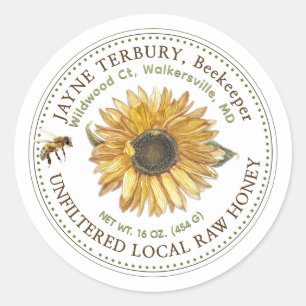 Adesivo Mel Rótulo de girassol com abelha