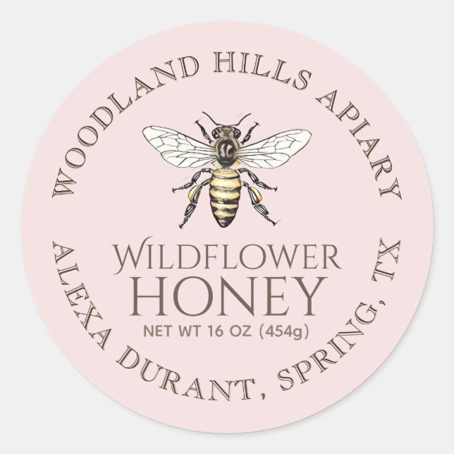 Adesivo Mel Vintage Rainha Bee Rosa Rosa (Frente)