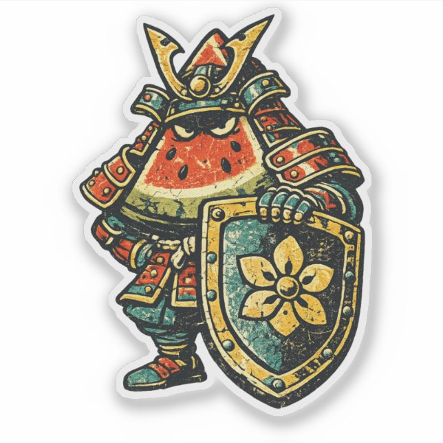 Adesivo Melancia Shogun — Samurai de Frutas Engraçado Vint (Frente)