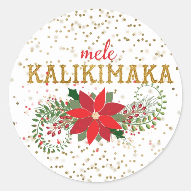 Adesivo Mele Kalikimaka Dourado Glitter Poinsettia (Frente)