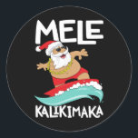 Adesivo Mele Kalikimaka Hawaii no Surfe<br><div class="desc">Mele Kalikimaka Havaiano Papais noeis de surfe no Havaí de curta manga negra</div>