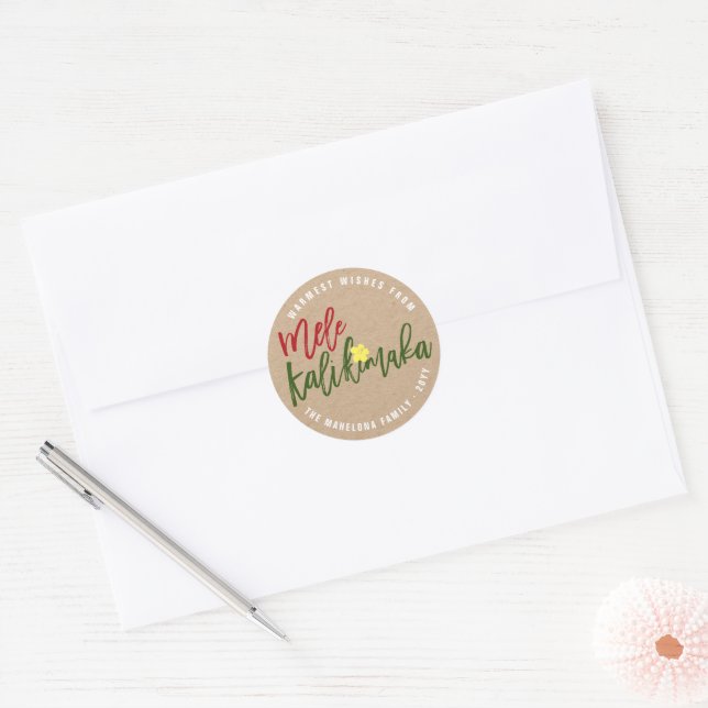 Adesivo Mele Kalikimaka Letra de Pincel Hibisco Natal (Envelope)