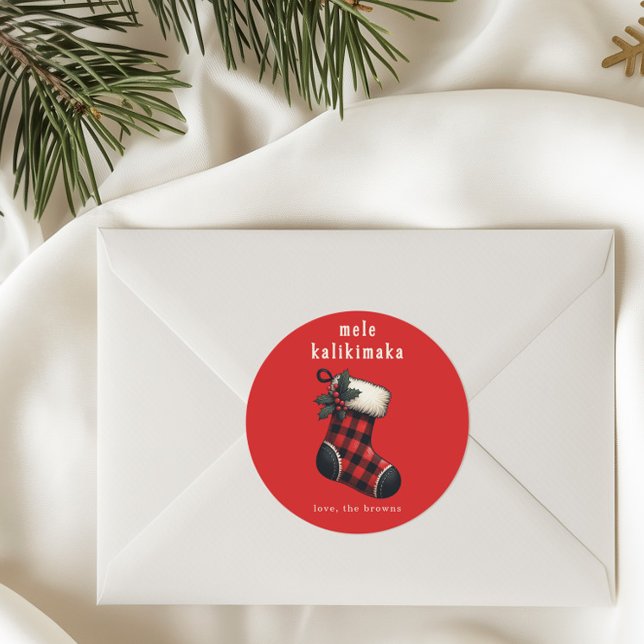 Adesivo Mele Kalikimaka Red & Black Plaid Stocking Holiday (Criador carregado)