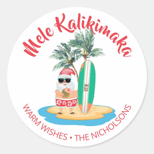 Adesivo Mele Kalikimaka Surfista Tropical do Papai Noel Na (Frente)