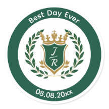 Melhor Dia de Casamento Monograma Verde Dourado Br