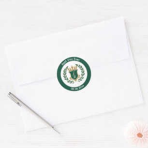 Adesivo Melhor Dia de Casamento Monograma Verde Dourado Br