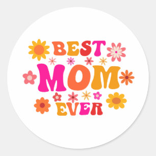 Adesivo Melhor Mãe de Todos os Tempos Floral Retro Groovy 