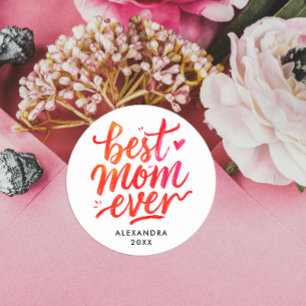 Adesivo Melhor Mãe do Mundo em Caligrafia Vermelha e Branc