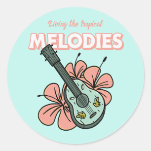Adesivo Melodias Tropicais Ukulele Arte Floral