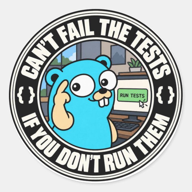 Adesivo meme de teste do Gopher do Golang (Frente)