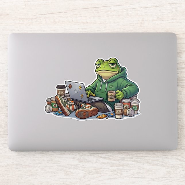 Adesivo Meme do Sapo Exausto pelo Café (Computador)