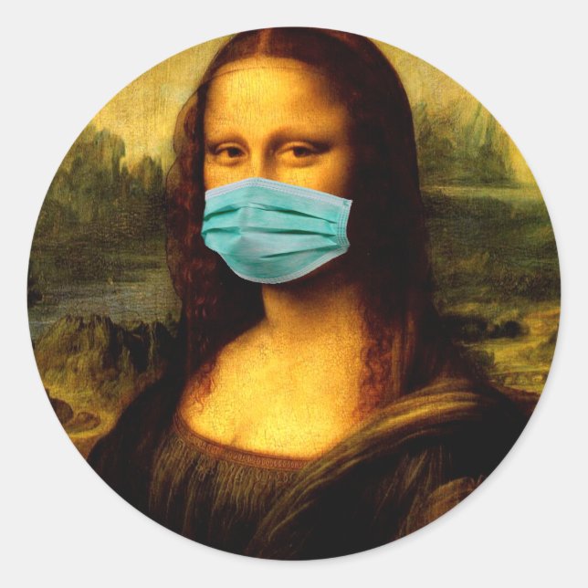 Adesivo Memes. Engraçado. Mona Lisa em Quarantine. (Frente)