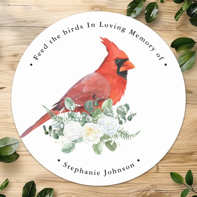 Adesivo Memorial Bird Seed Cardinal Floral Funeral Favor (Criador carregado)