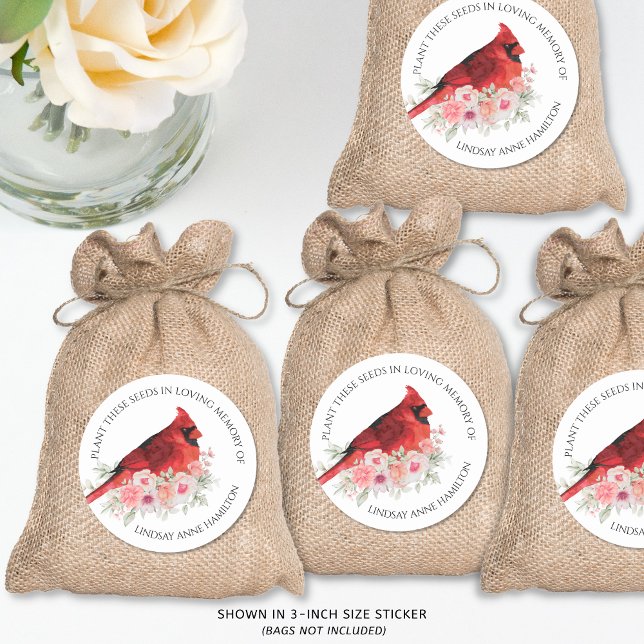 Adesivo Memorial Flower Seeds Watercolor Favor Cardinal (Criador carregado)
