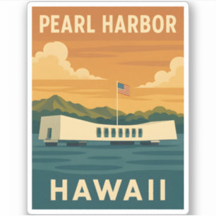 Adesivo Memorial Hawaii viagens vintage Pearl Harbor Retro